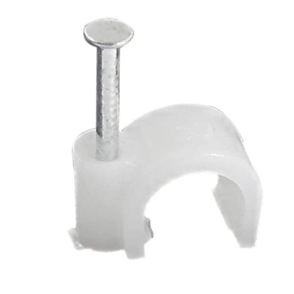 60 Pcs 9/32" Circle Cable Clips Wall Fastener w Nail White Bed Bath